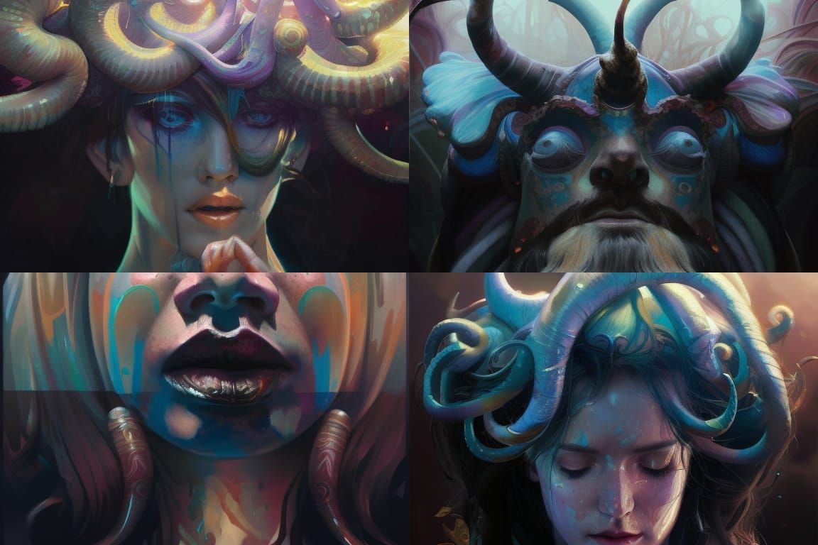 Psychedelic Horned Druid Portrait in Detailed Concept Art