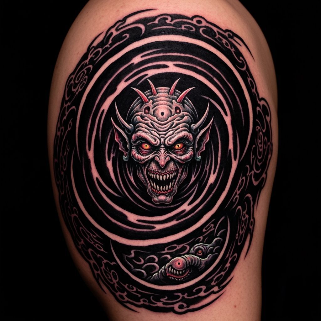 Ominous Dark Fantasy Tattoo Flash in Rutkowski Style