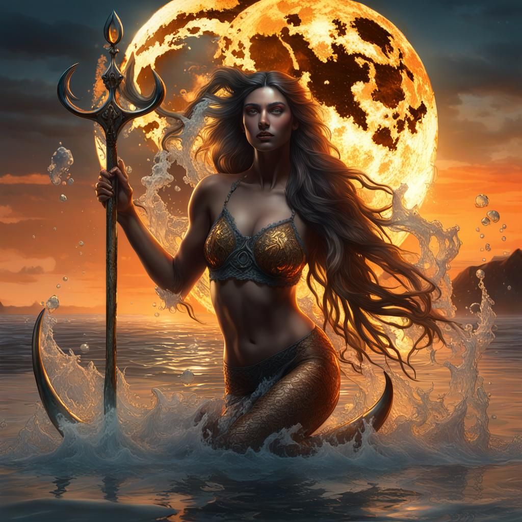 Steamy Beach Pose with Mermaid, Hyperdetailed Concept Art