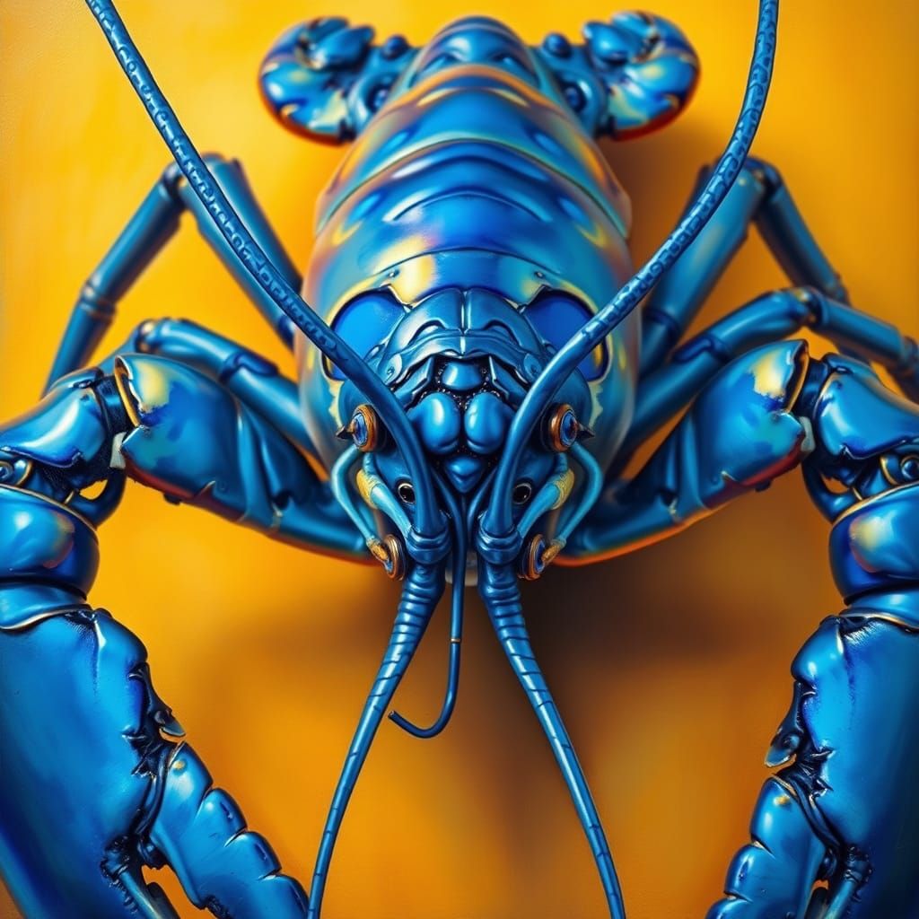 Surrealist Blue Lobster in Dreamlike Golden Light