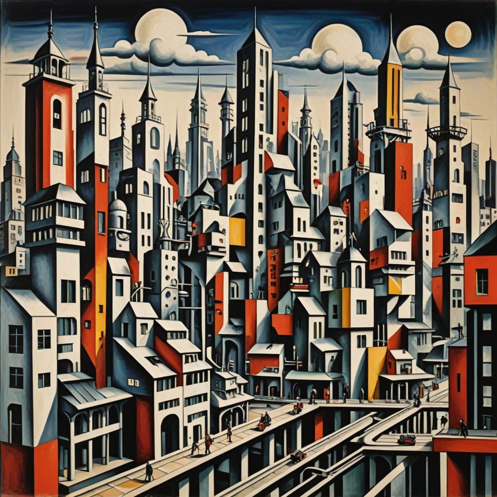 Futuristic Cubist Metropolis in Léger Style
