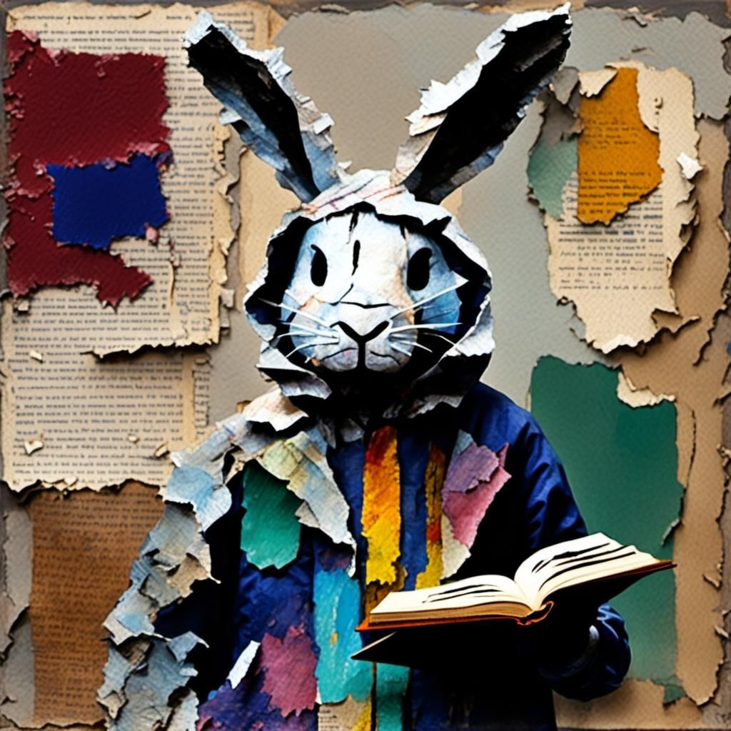 Distressed Rabbit-Believer in Expressionist Collage Style