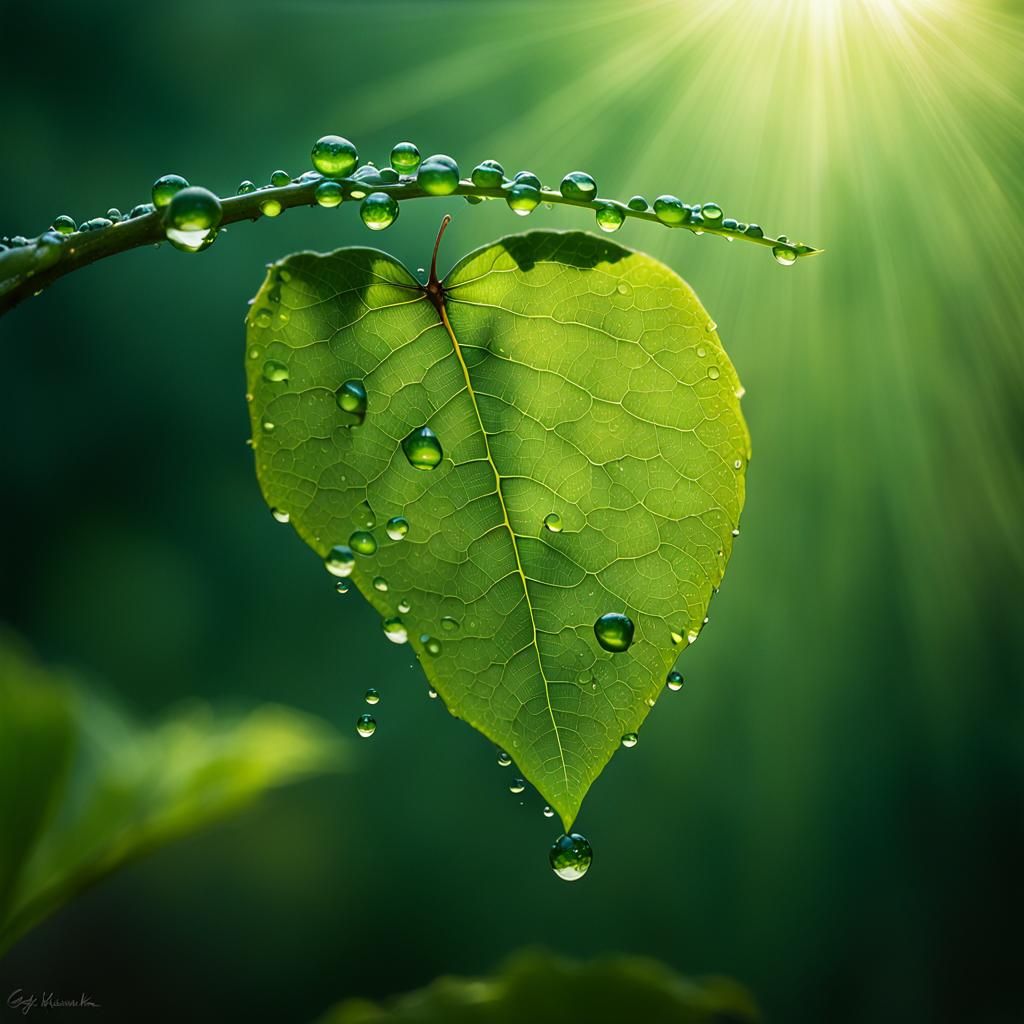 Luminous Leaf Macro in Art Nouveau Style