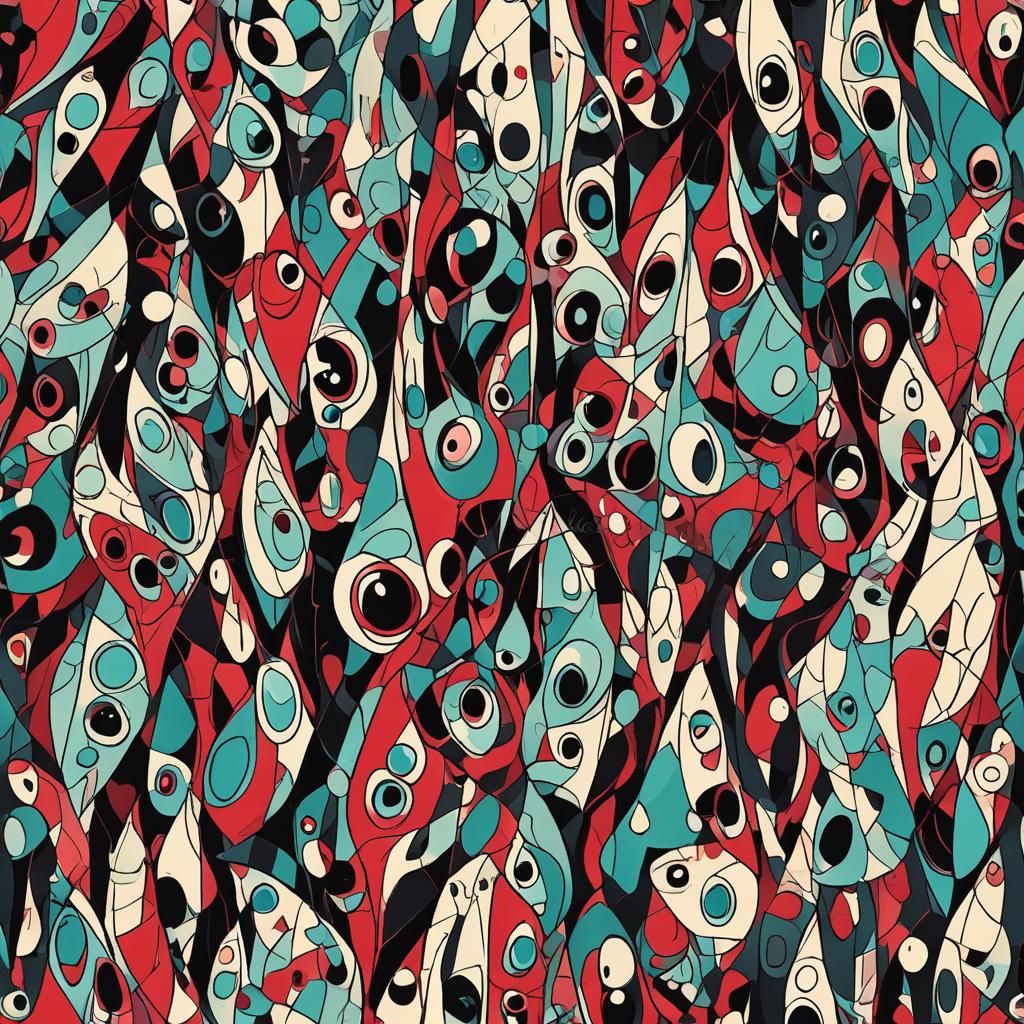 Abstract Hazbin Hotel Fan Art in Complementary Colors