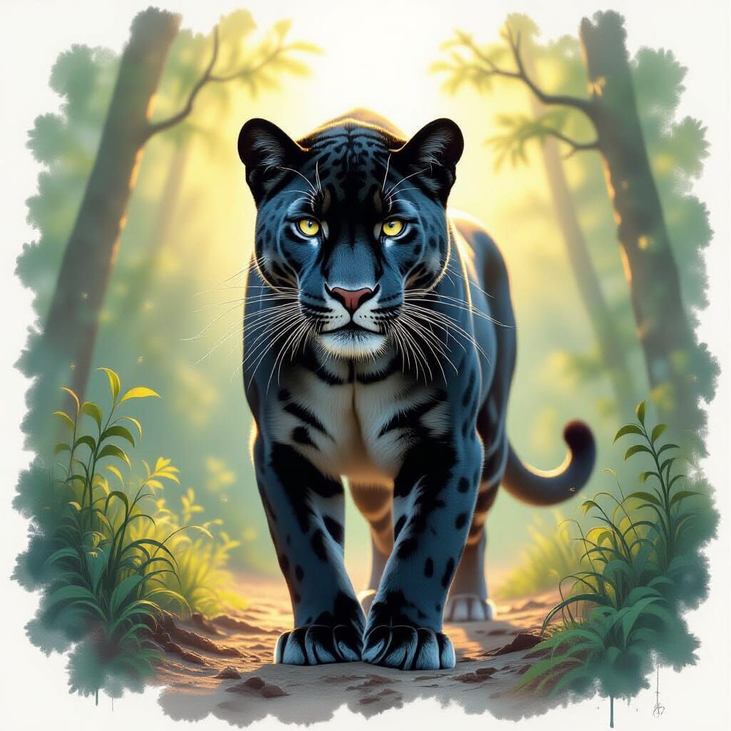 Glowing Energy Panther in Lush Jungle