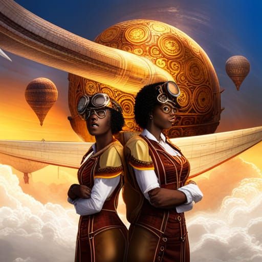 Steampunk Airship Adventure: Golden Uniforms in the Sky