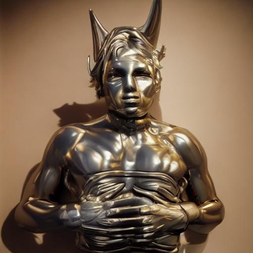 Golden Liquid Sculpture in Park, Socialist Realism Style