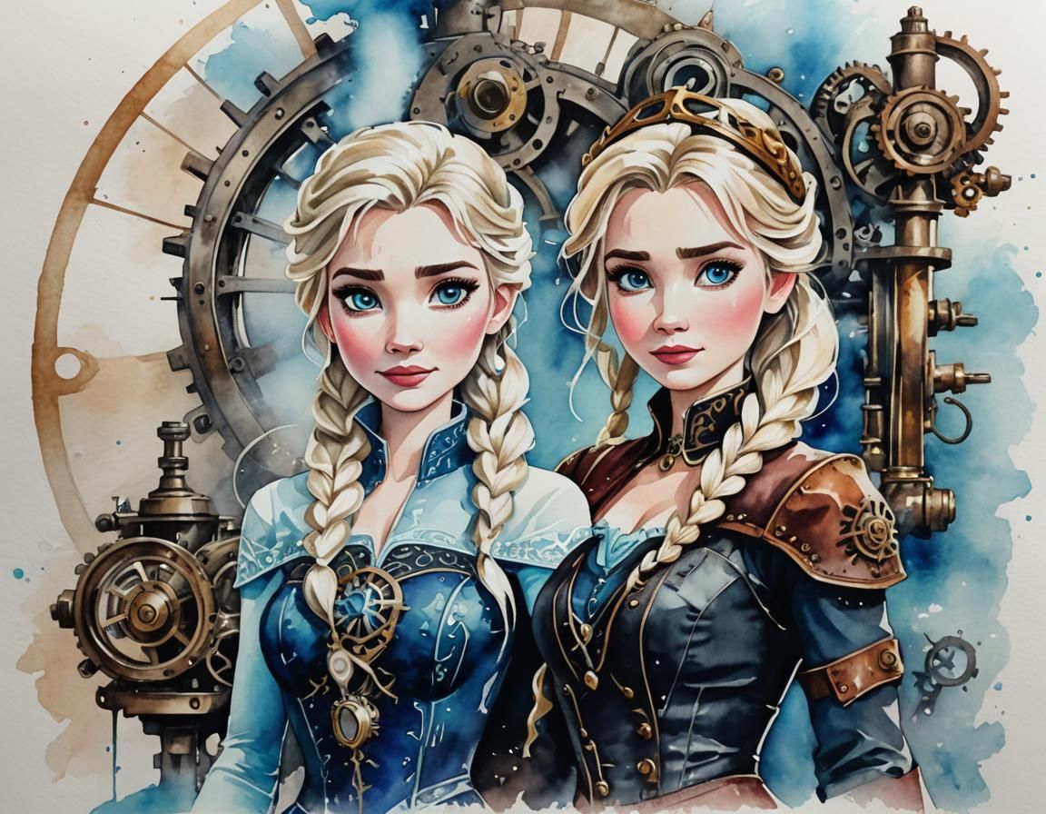 Steampunk Elsa Watercolor Fusion