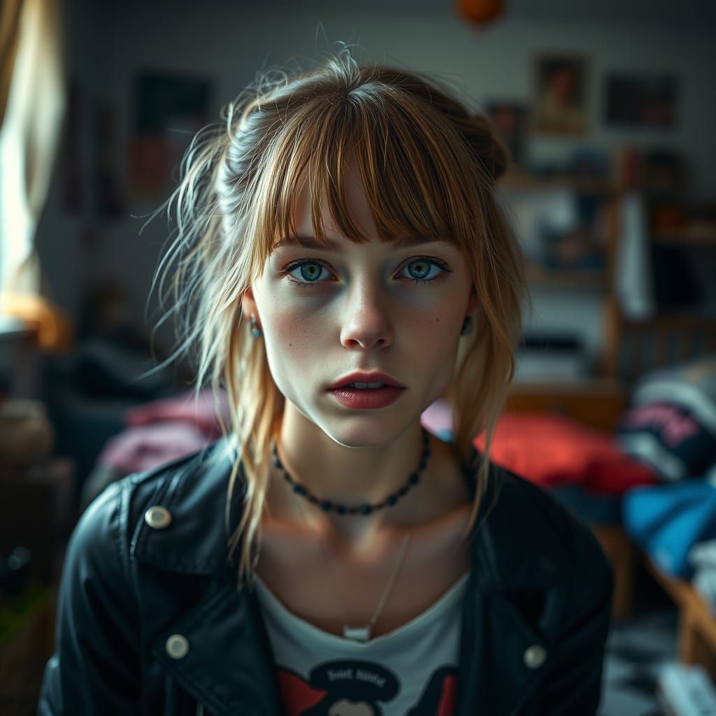 Punk Girl Portrait with Alluring Eyes in Cinematic Style