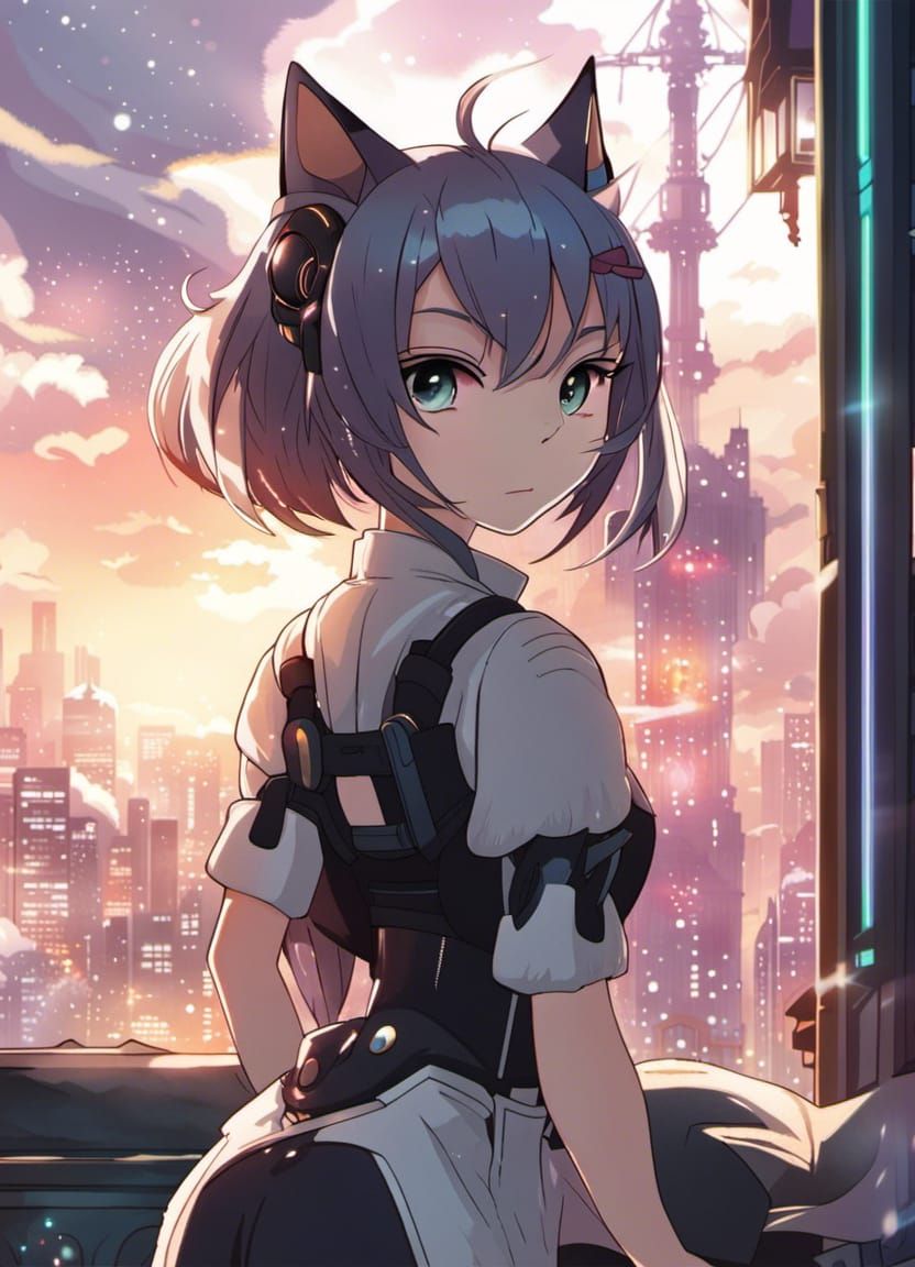 Futuristic Robot Maid in Anime Style
