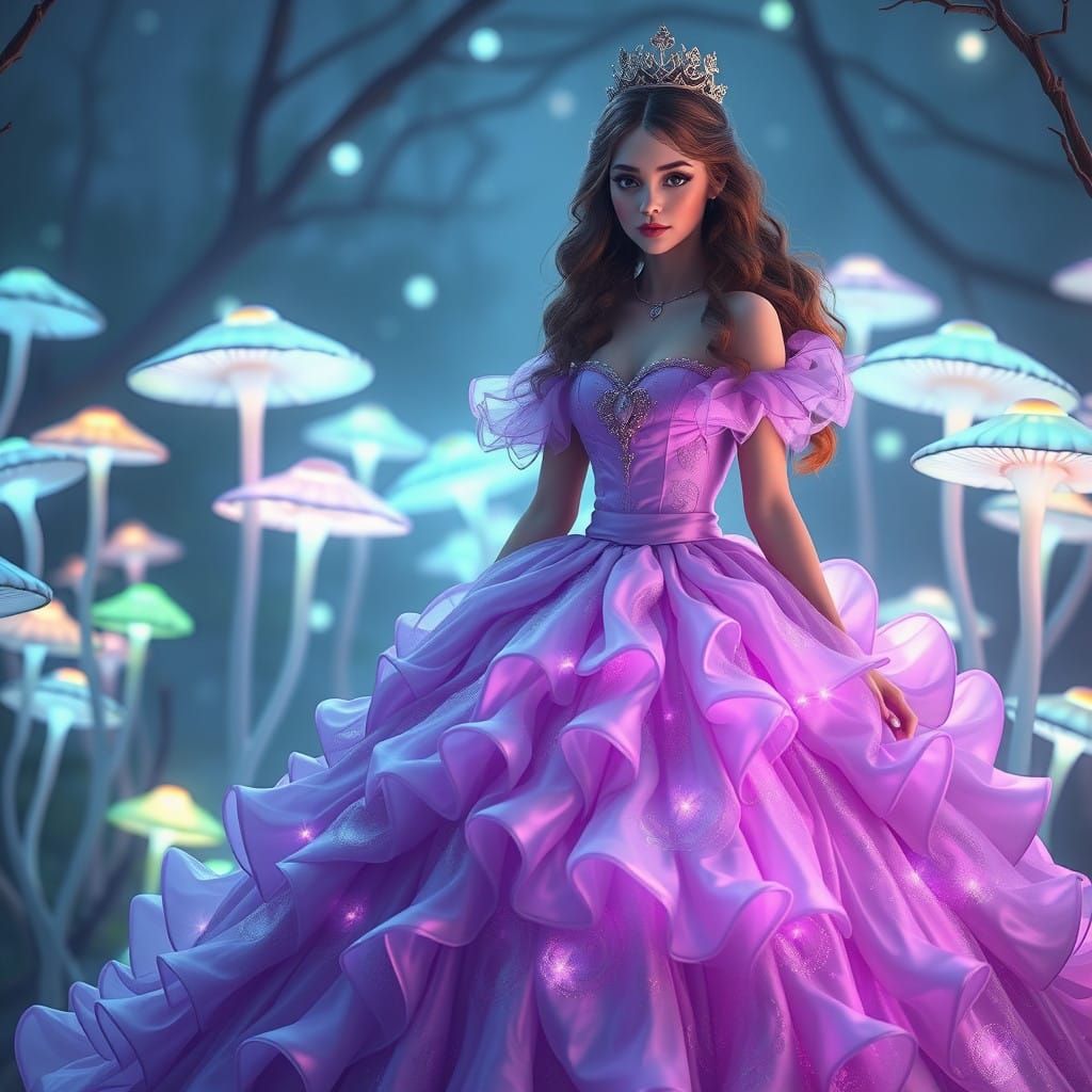 Whimsical Princess in Lavish Pastel Purple Ball Gown, Surrou...