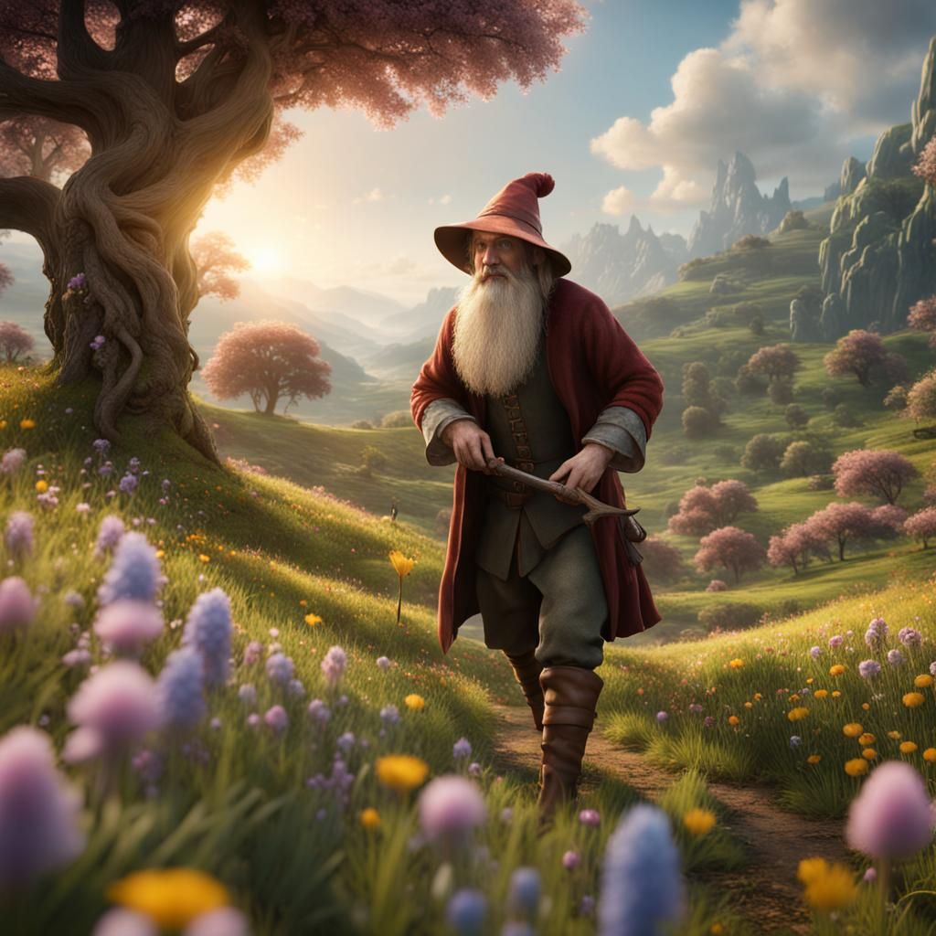 Tom Bombadil Picking Flowers: Fantasy Concept Art