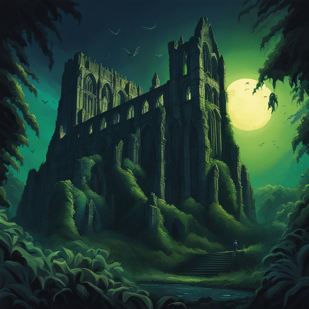 Dracula in Jungle at Whitby Abbey: Hyperrealistic Splash Art