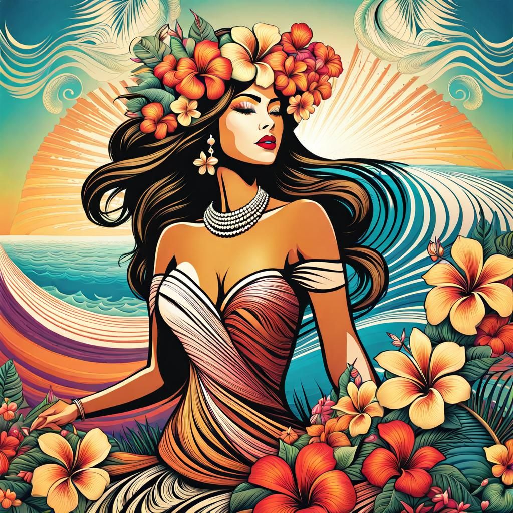 Hawaiian Hula Dancer on Tropical Beach