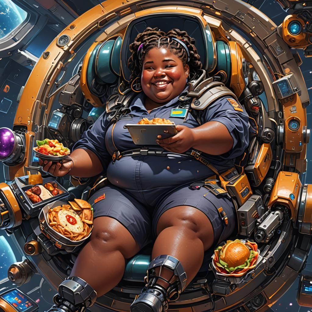 Immobile Girl in Spaceship Hover Chair: Futuristic Art