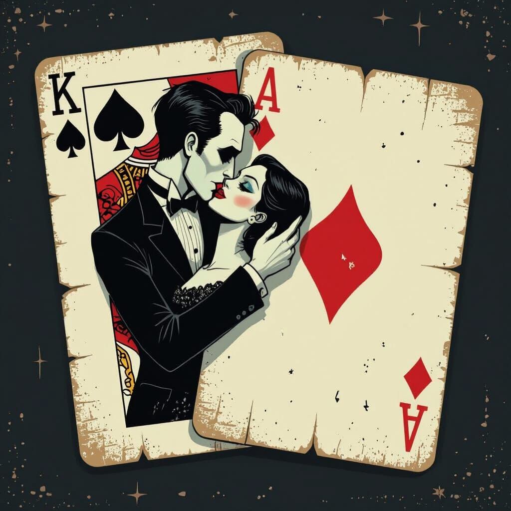 Creepy Kissing Cards in Gothic Neon Style