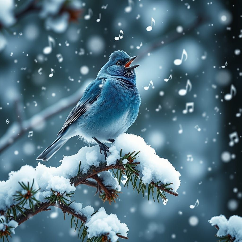 Singing Finch in Snowy Storm