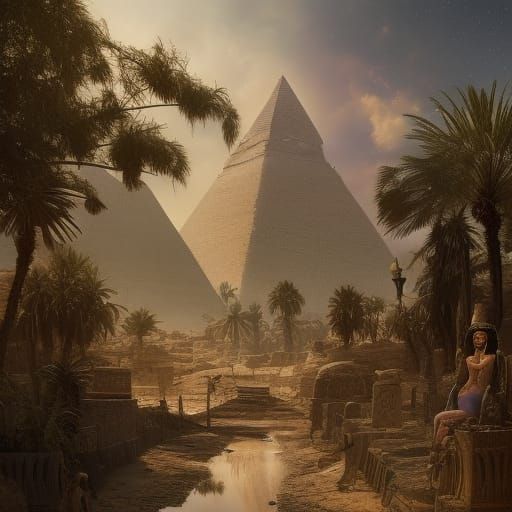 Detailed Fantasy Egypt Landscape in Antique Style