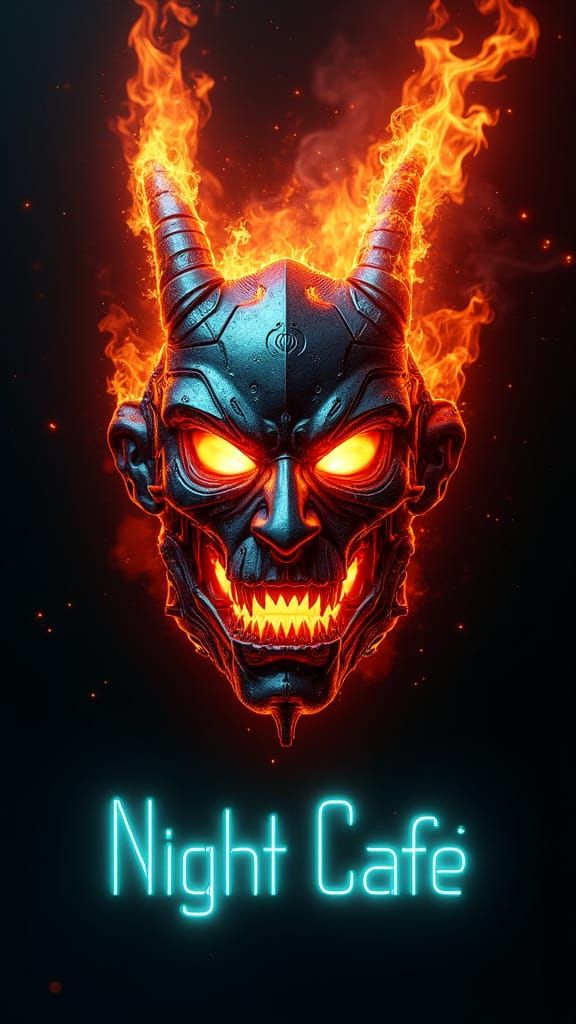 Futuristic Fiery Emblem in Void: Cyber Mysticism