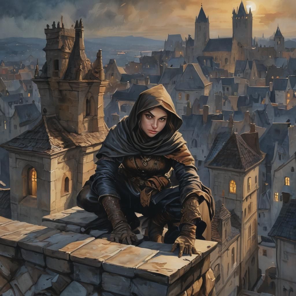 Medieval Thief Portrait in Gouache Watercolor Style