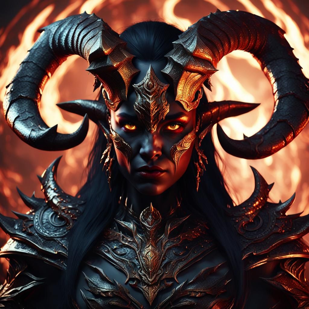 Female Demon Portrait in Dark Fantasy Style