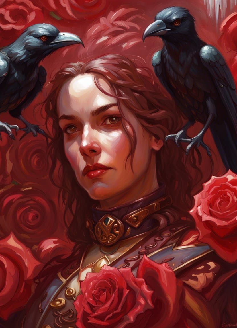 Divinity of Crow and Roses: Hyperrealistic Portrait