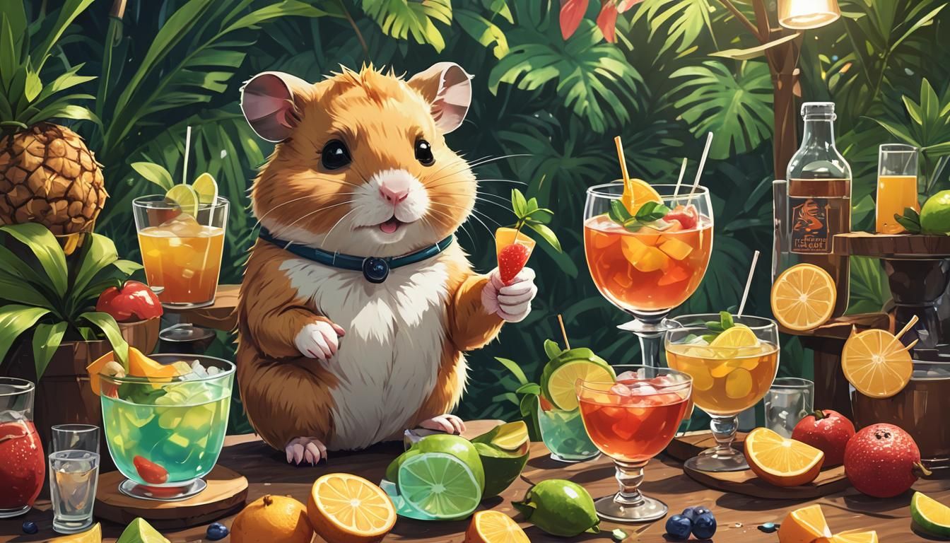 Tropical Hamster with Drinks: Anime Style