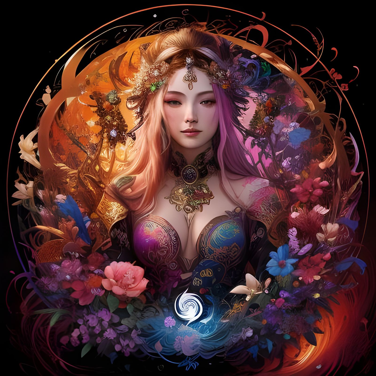 Colorful Yin Yang Emblem in Fantasy Art Style