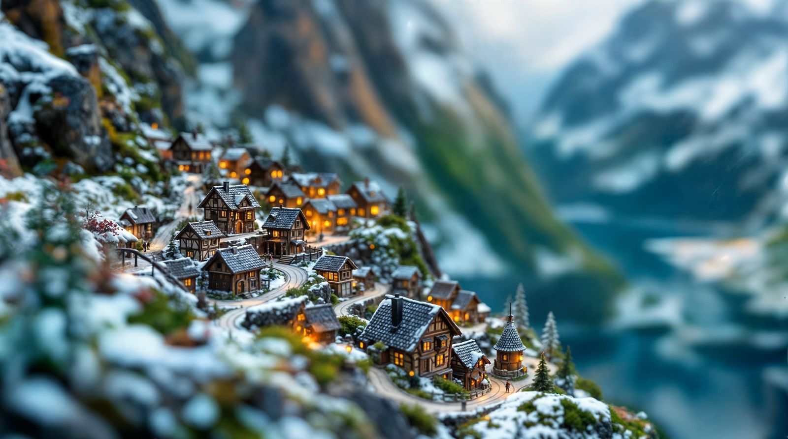 Dreamlike Norwegian Village in Whimsical Miniature Fantasy W...
