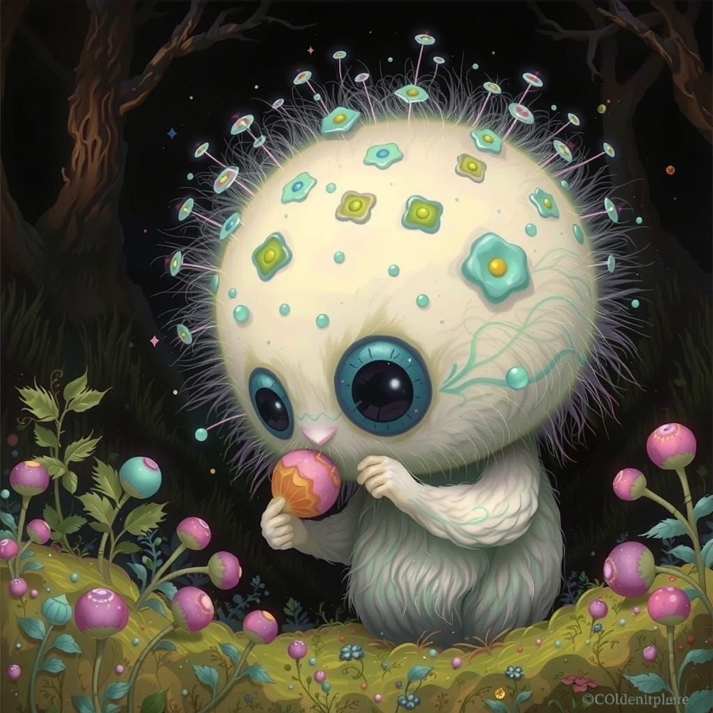 Ethereal Whimsy: A Dreamy White Berry Monster
