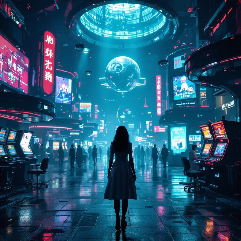 Futuristic Woman in Underwater City, Neo-Art Deco