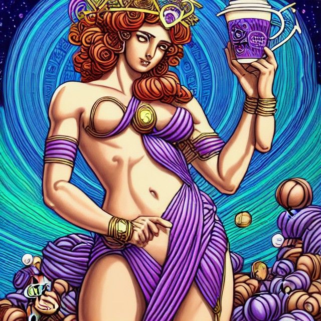 Greek Coffee Goddesses in Cartoon Style