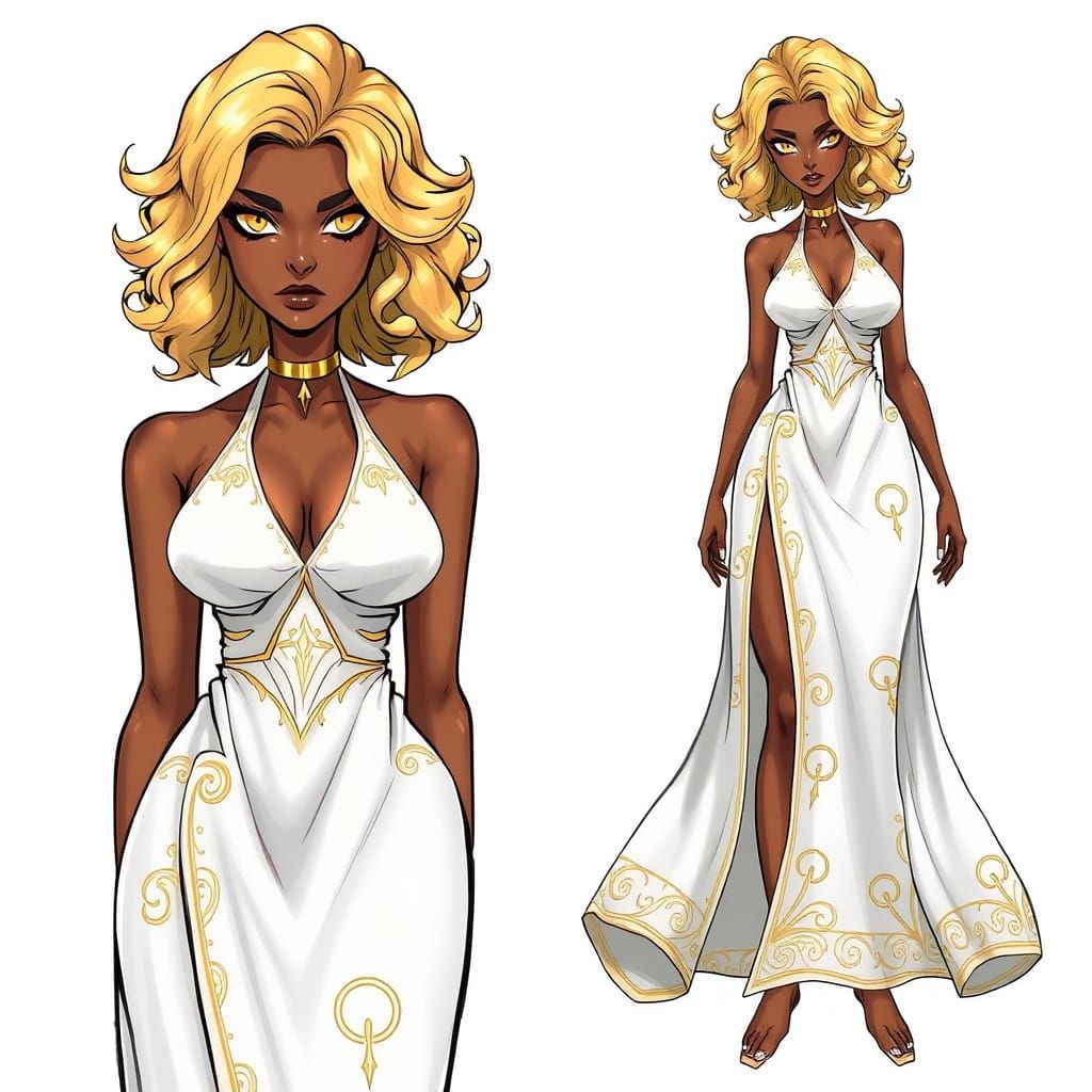 Villainous Fantasy Woman with Golden Hair and Eyes