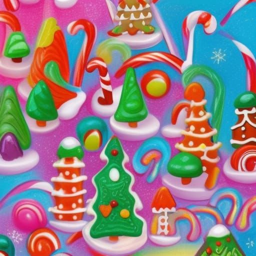 Candy Forest and Gingerbread House in Gouache
