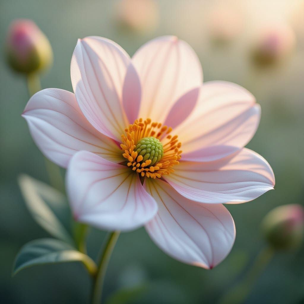 Translucent Flower with Golden Veins, Photorealistic Style