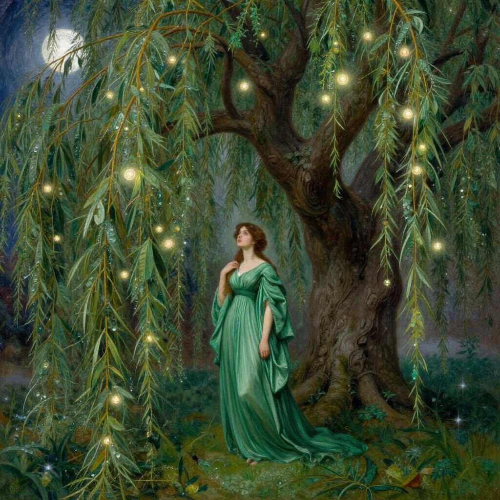 Maiden Beneath Enchanted Willow Tree