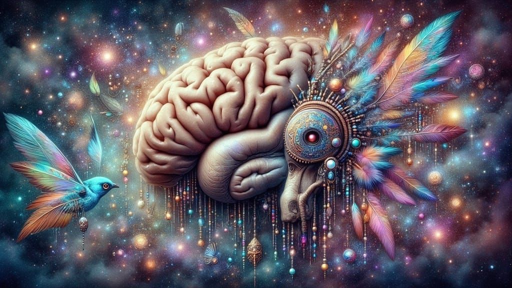 Whispers of Consciousness in Iridescent Watercolor Brain Dep...