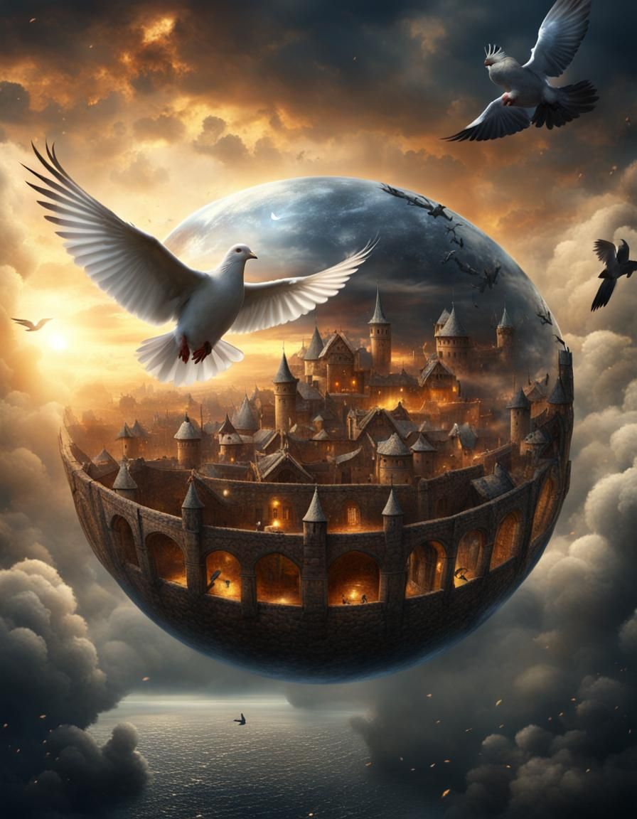 Dove of Peace Over Medieval War, Digital Matte Painting