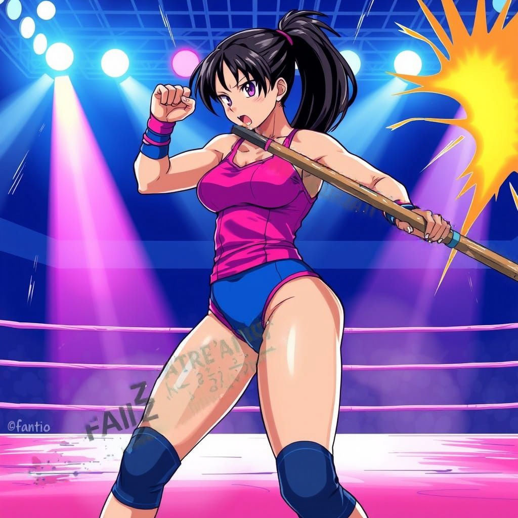 Female Wrestler in Anime-Inspired Wrestling Ring Gear, Braci...