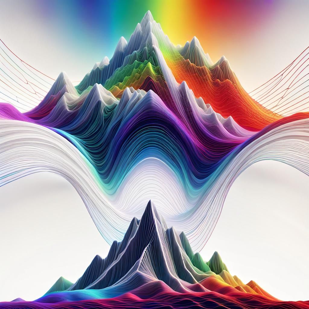 Rainbow Wireframe Mountains: 3D Waveform Art