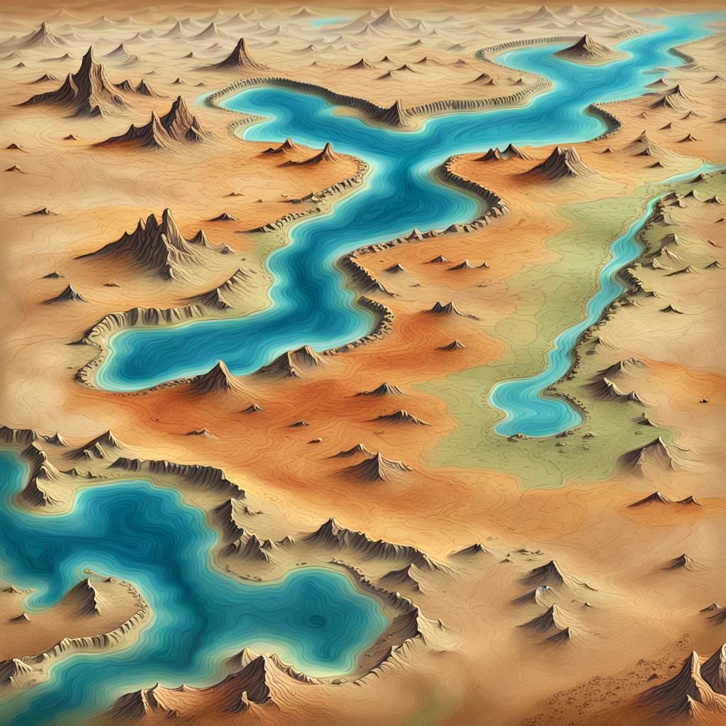 Fantasy Map of Plateau on Parchment in Detailed Art Style