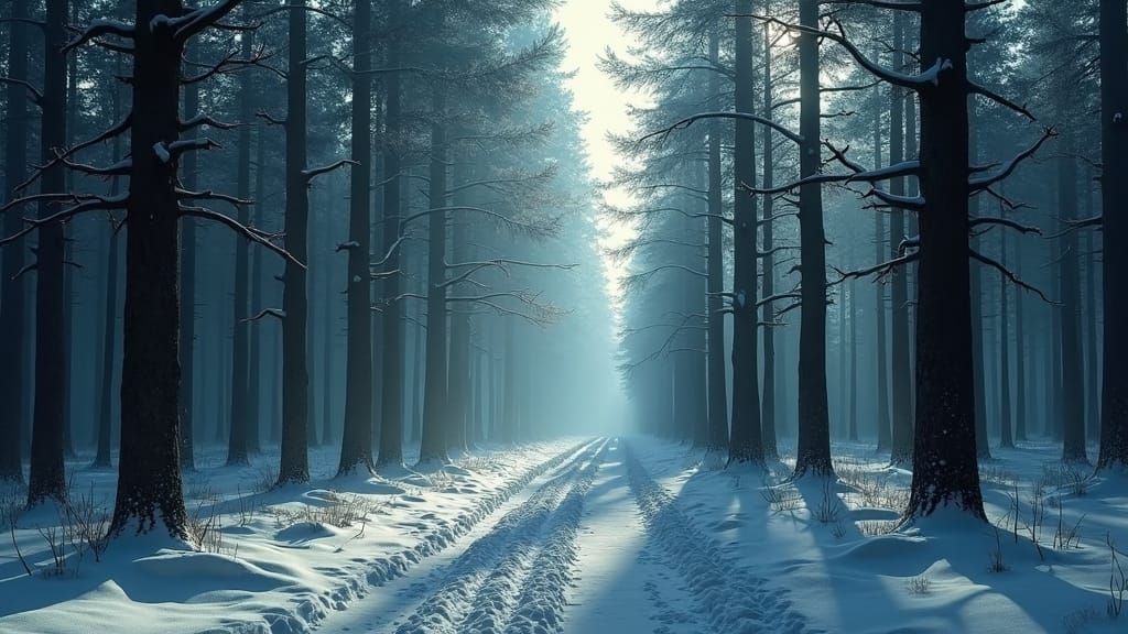 Eerie Dark Forest Landscape with Looming Trees