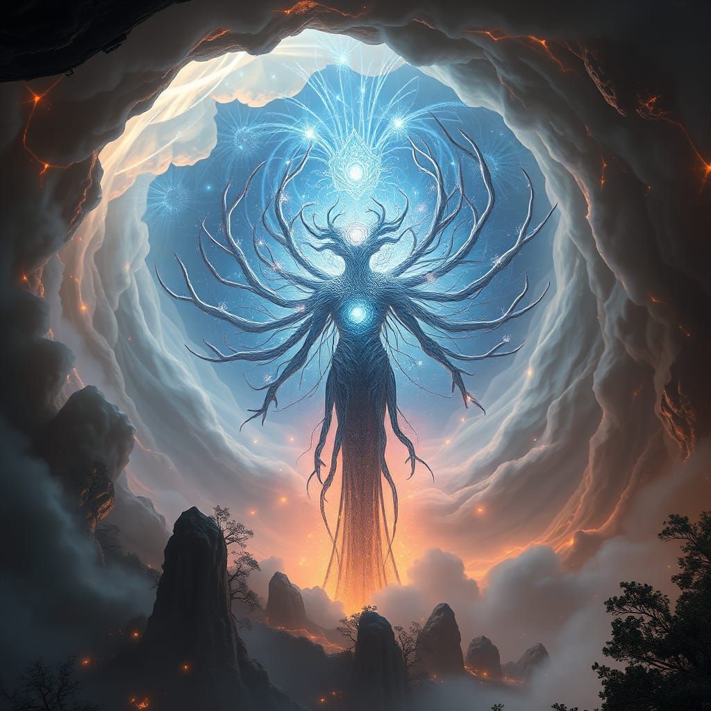 Celestial Being Emerges from Vortex in Renaissance Style