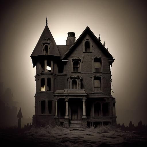 Eerie Old Mansion with Shadowy Figures in Film Noir