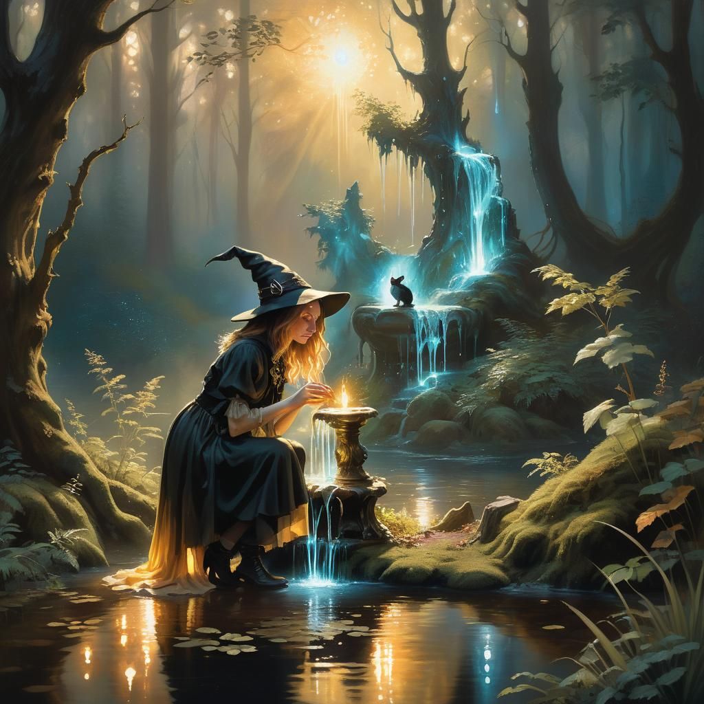 Ethereal Witch Reanimating Critter at Forest Fountain