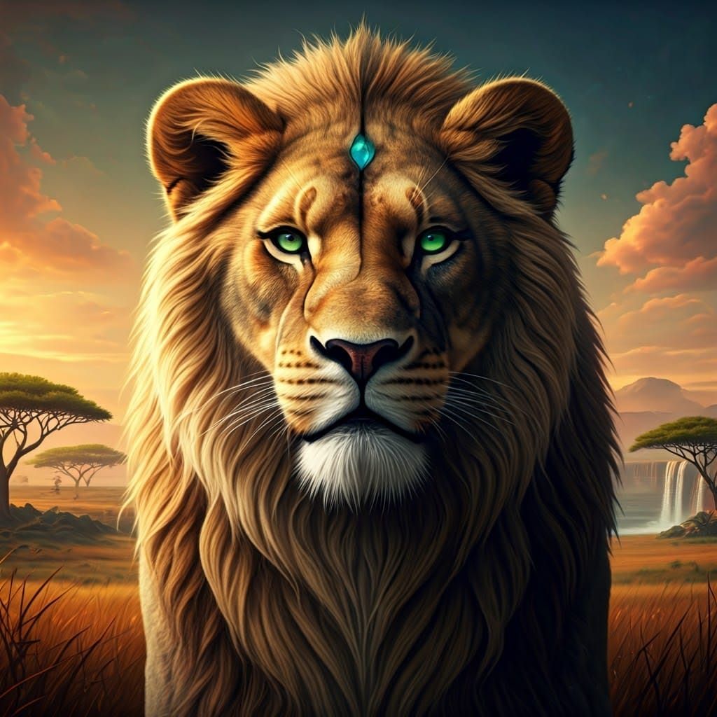 Lioness in Mystical Savannah: Hyperrealistic Fantasy Art
