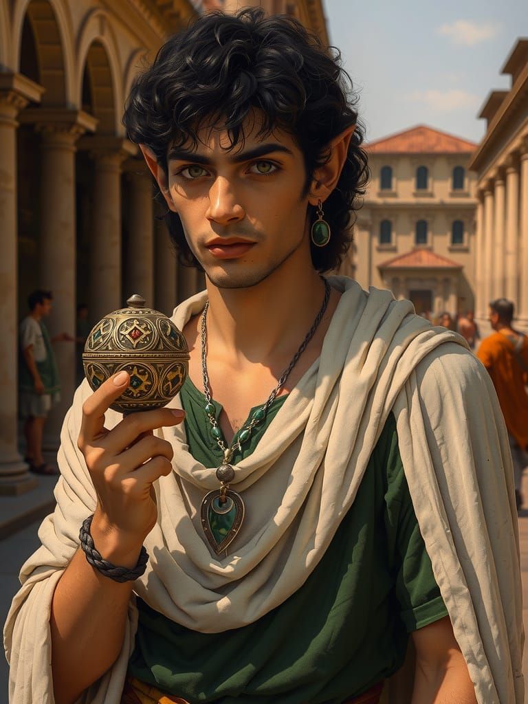 Elven Aristocrat in Ancient Rome with Artifact
