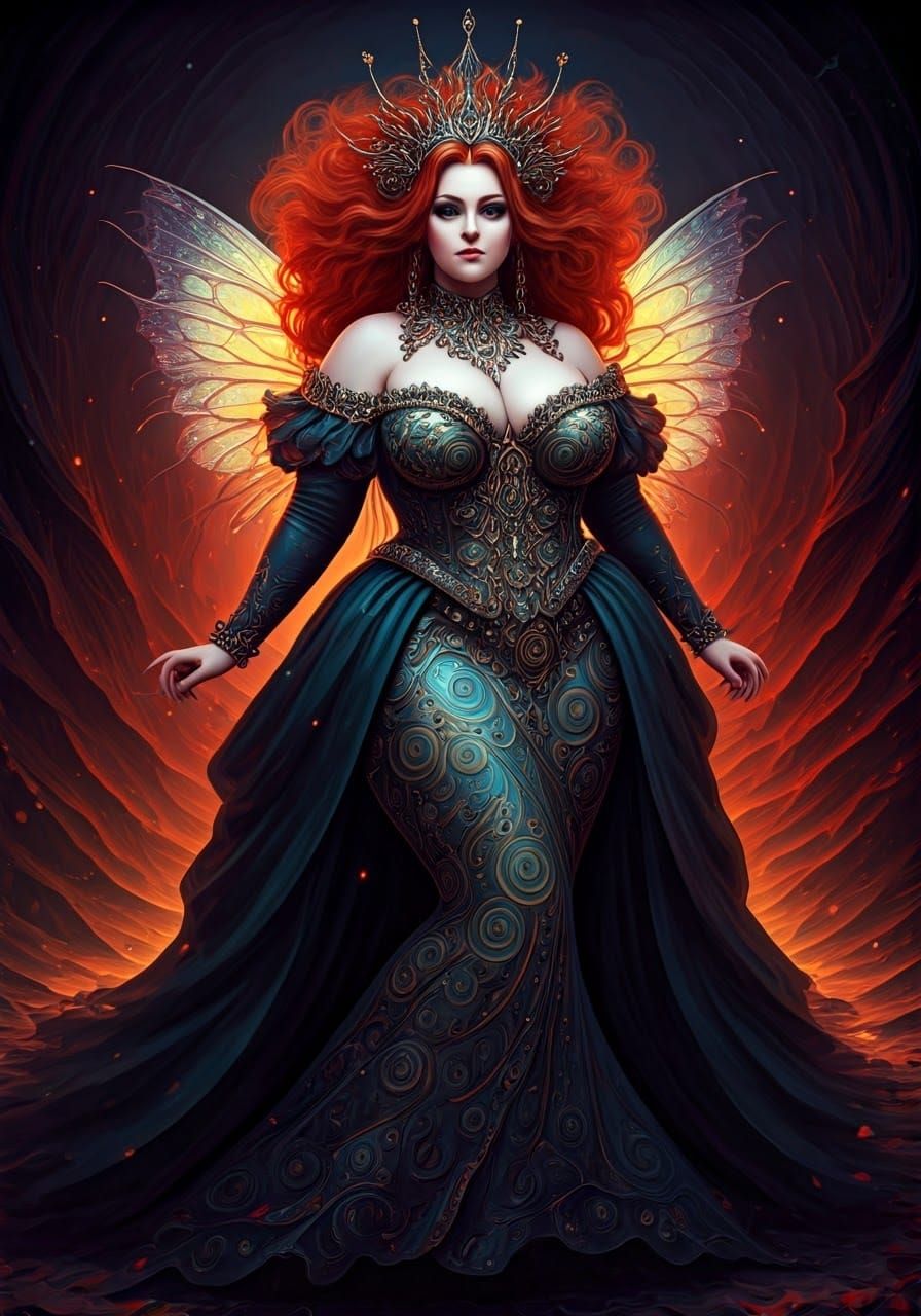 Surreal, Radiant Fairy in Schiaparelli-Inspired Gown, Swirli...