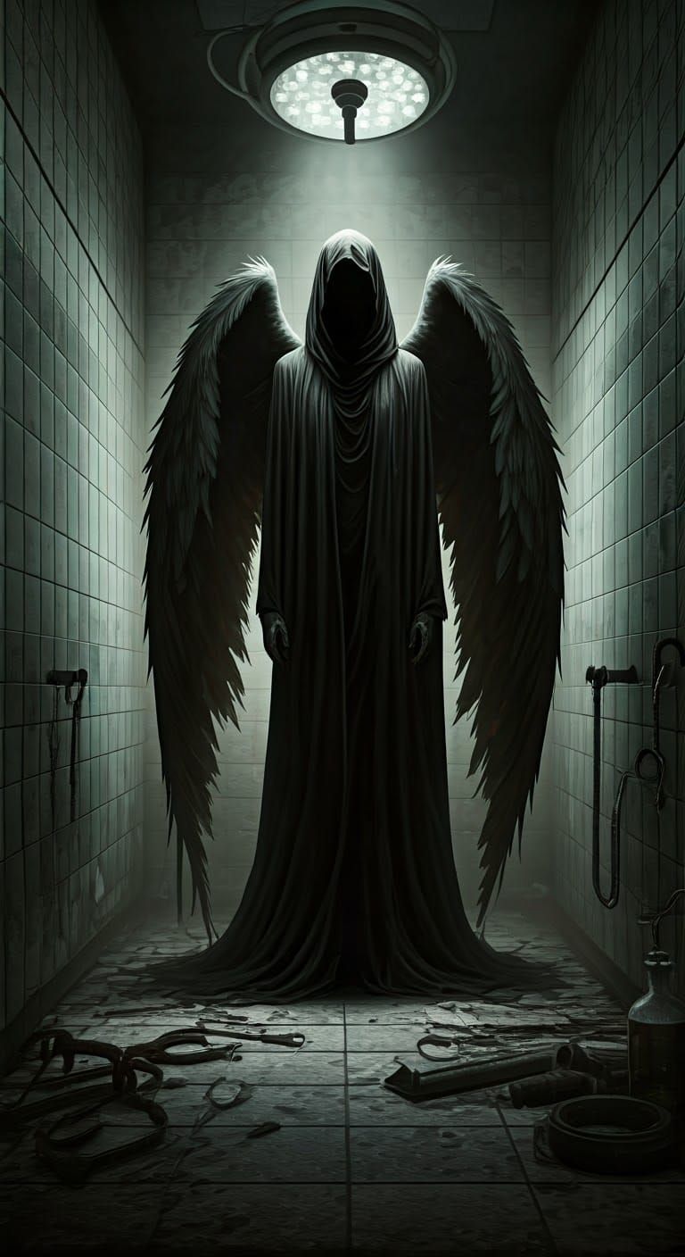 Ominous Figure in Decaying Morgue, Gothic Style