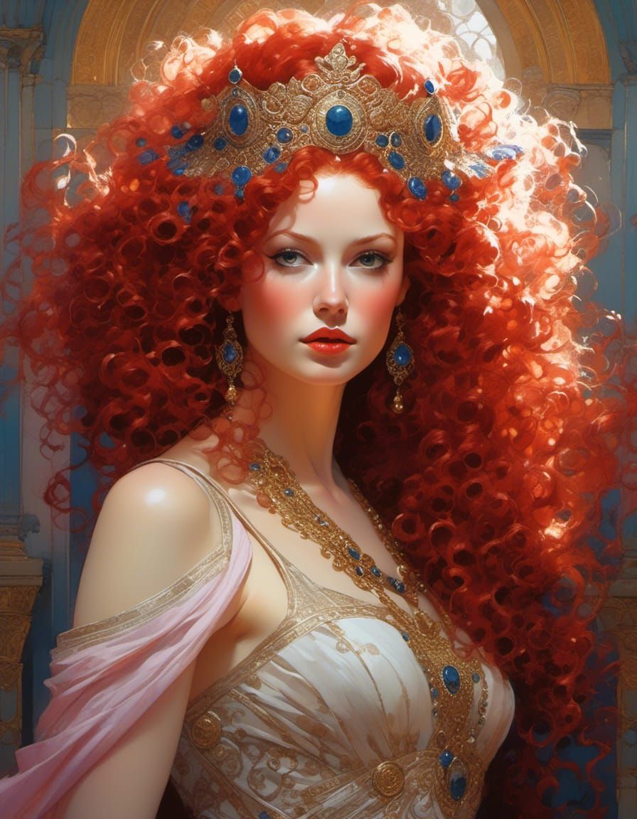 Red-Haired Goddess Portrait in Hyperrealistic Style